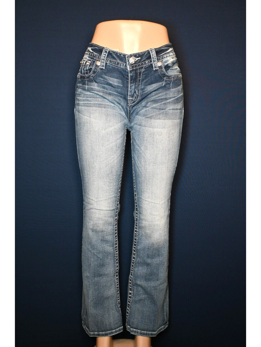 Miss Me Signature Bootcut Jeans Womens 29 Rhinestones Waist 15.5''